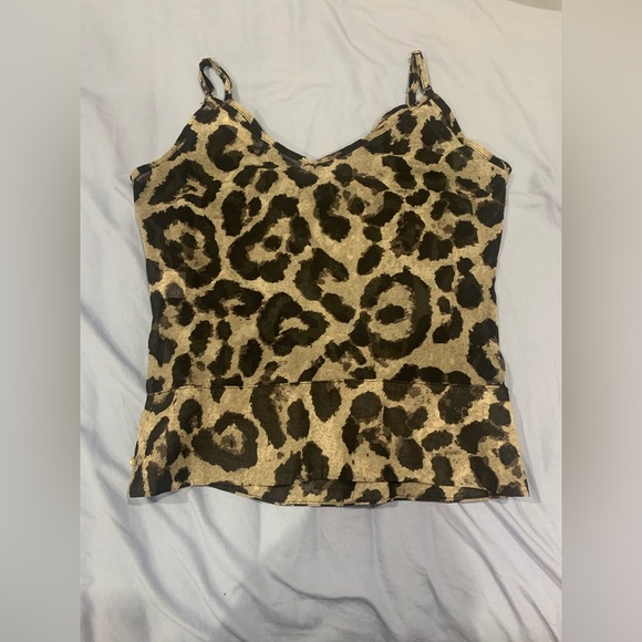 Monteau Leopard Print Ruffle Mesh Cami Top - Picture 2 of 9